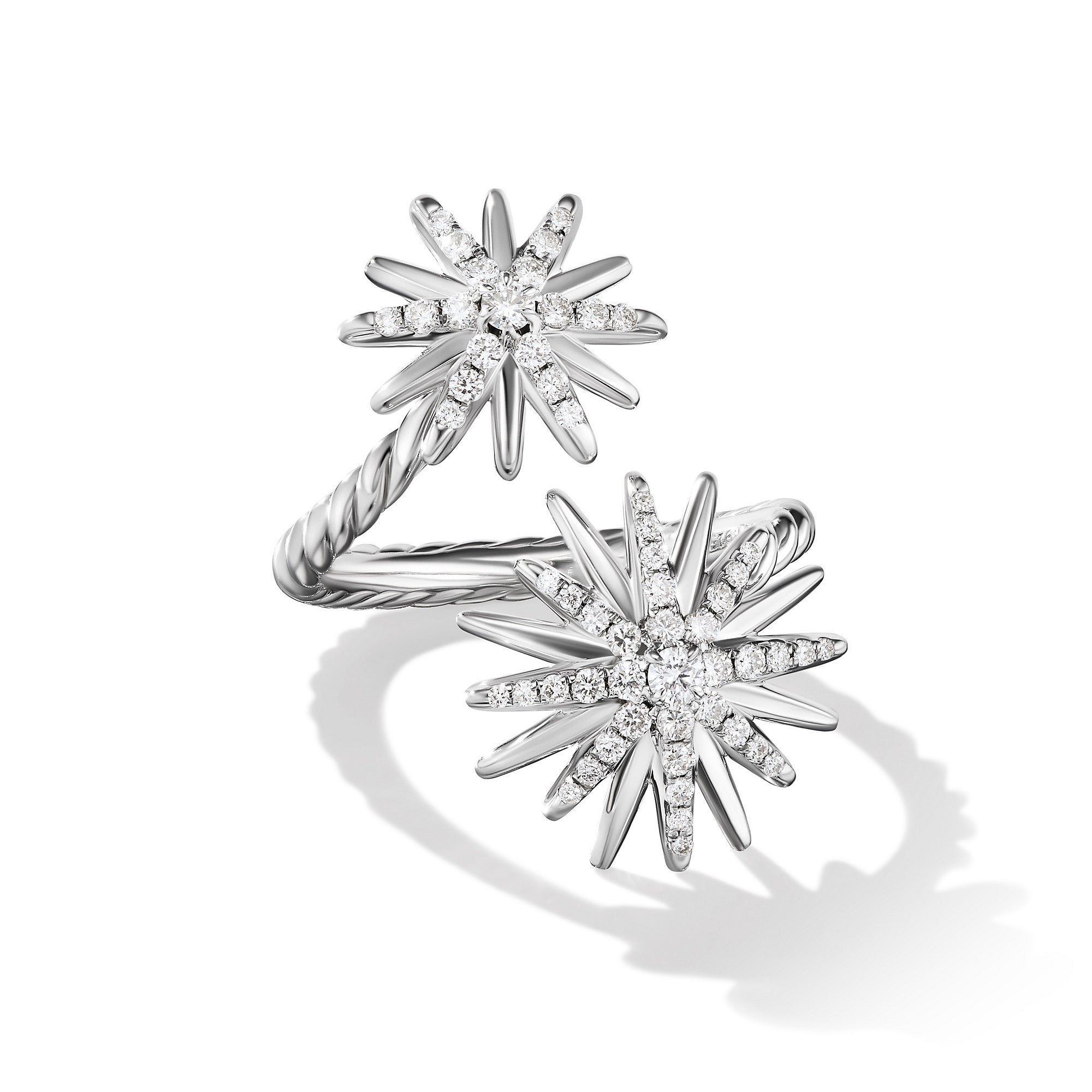 David Yurman Starburst Bypass Ring In Sterling Silver With Diamonds,