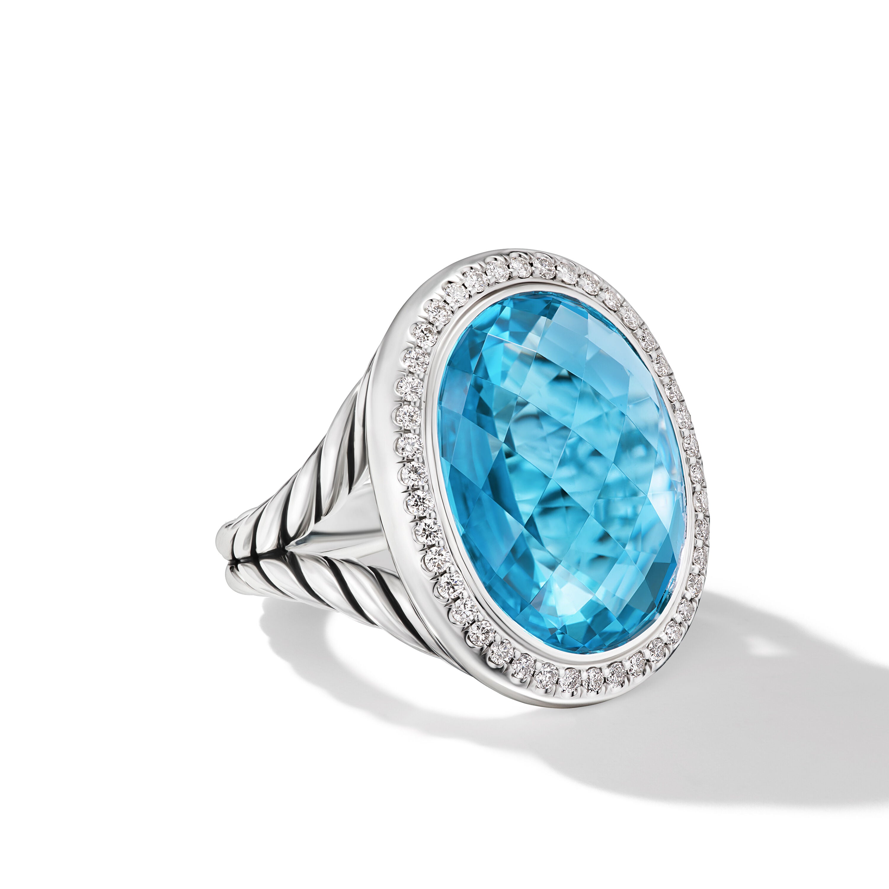 David Yurman Albion® Oval Ring In Sterling Silver With Blue Topaz And Diamonds, 21mm
