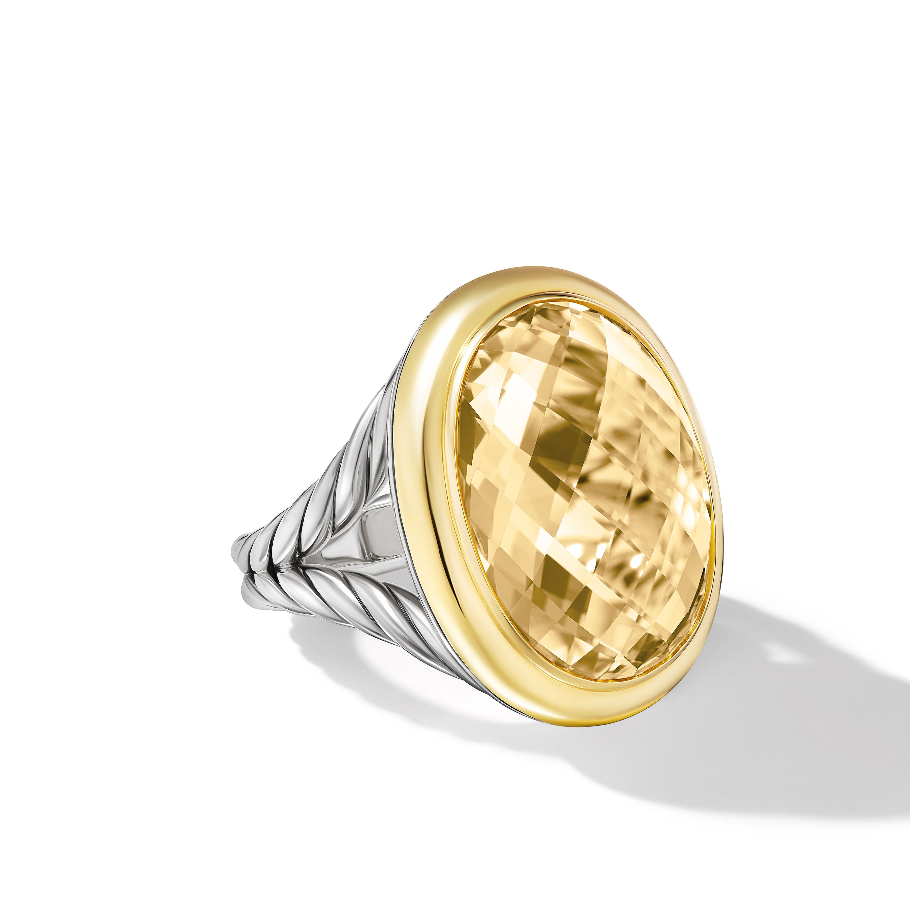 David Yurman Albion® Oval Ring In Sterling Silver With 18k Yellow Gold And Champagne Citrine, 21mm
