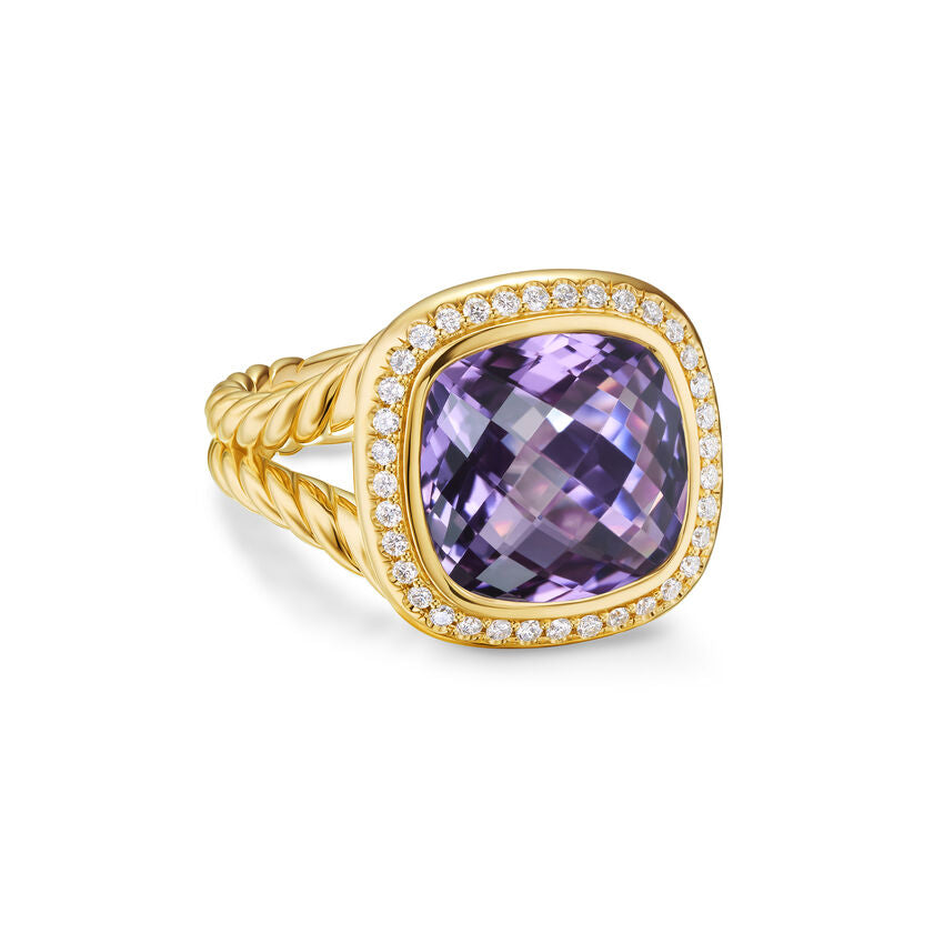 David Yurman Albion® Ring In 18k Yellow Gold With Amethyst And Diamonds, 11mm