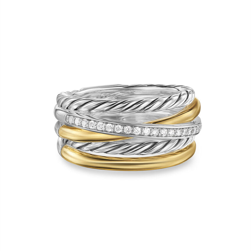 David Yurman 11mm Crossover 5-Row Ring Di Sil/18k