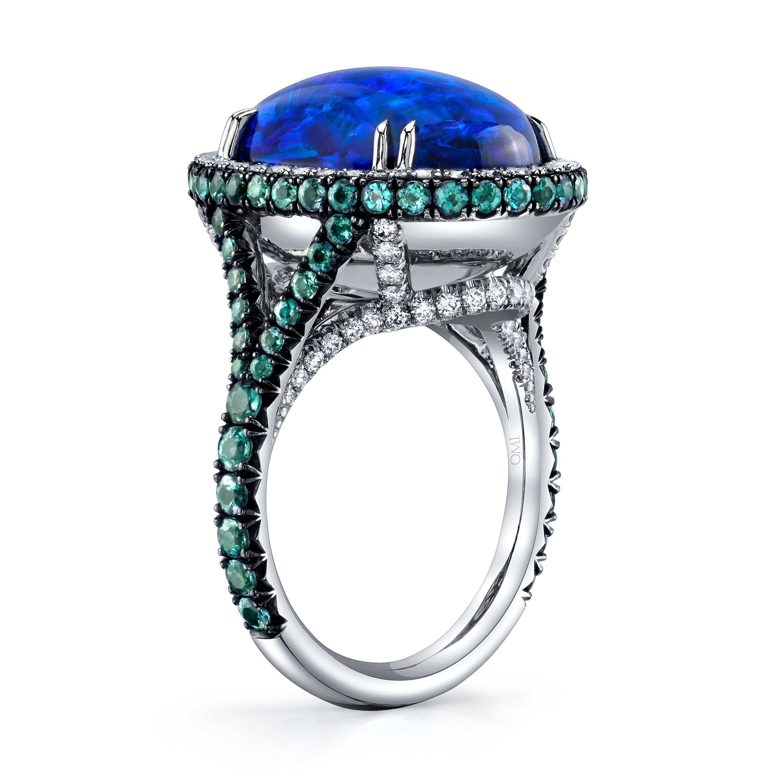 Omi Prive Platinum Oval Cabachon Opal Ring