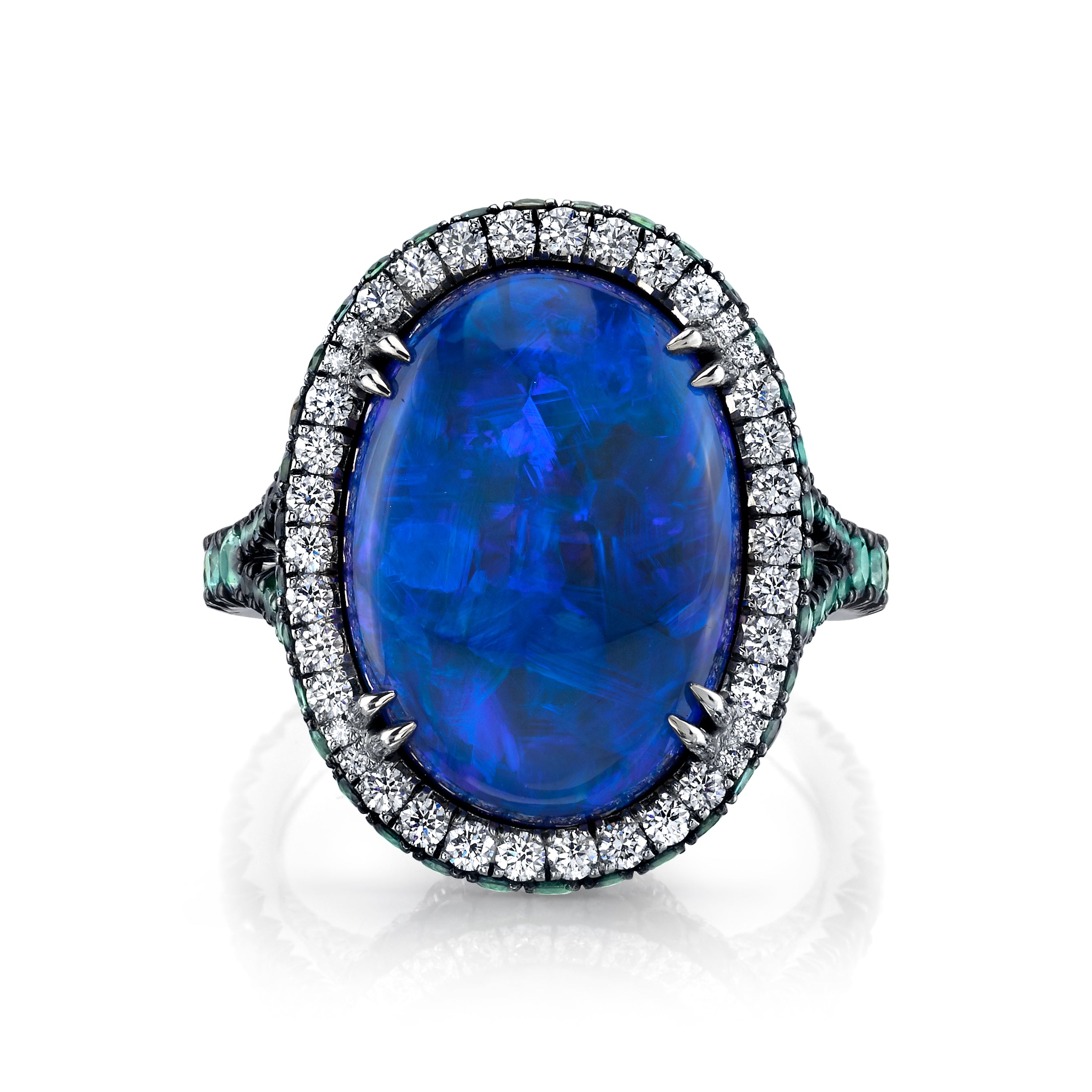 Omi Prive Platinum Oval Cabachon Opal Ring