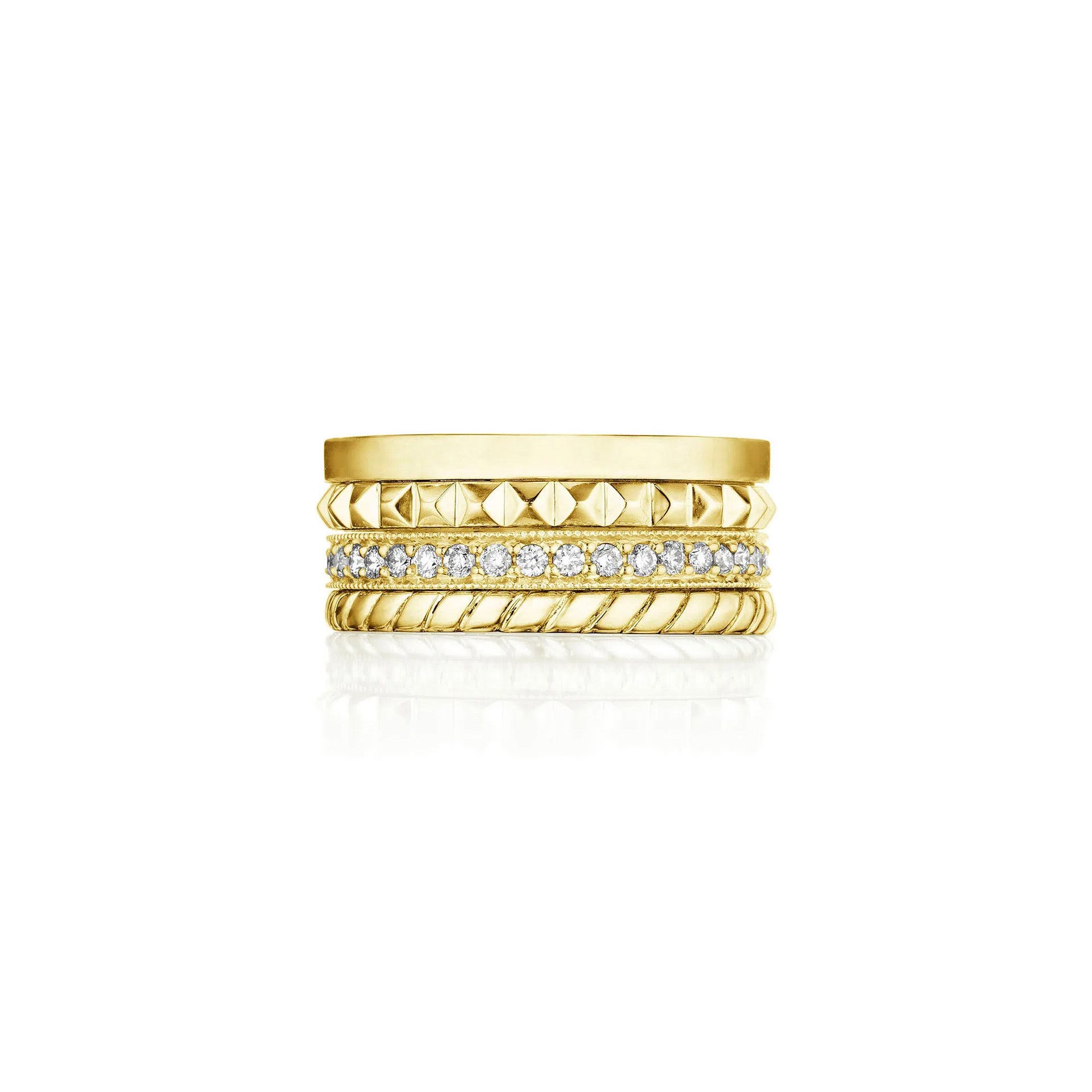 Penny Preville 18k Yellow Gold Rockstud Diamond 4 Row Ring