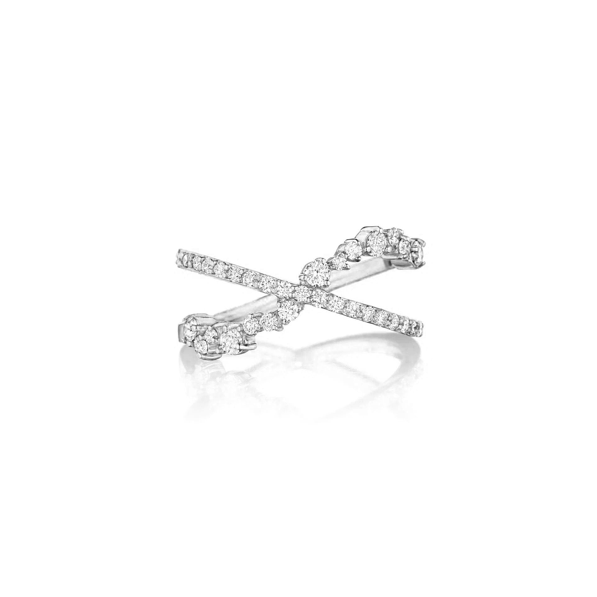 Penny Preville 18k White Gold Stardust Diamond Criss Cross Ring