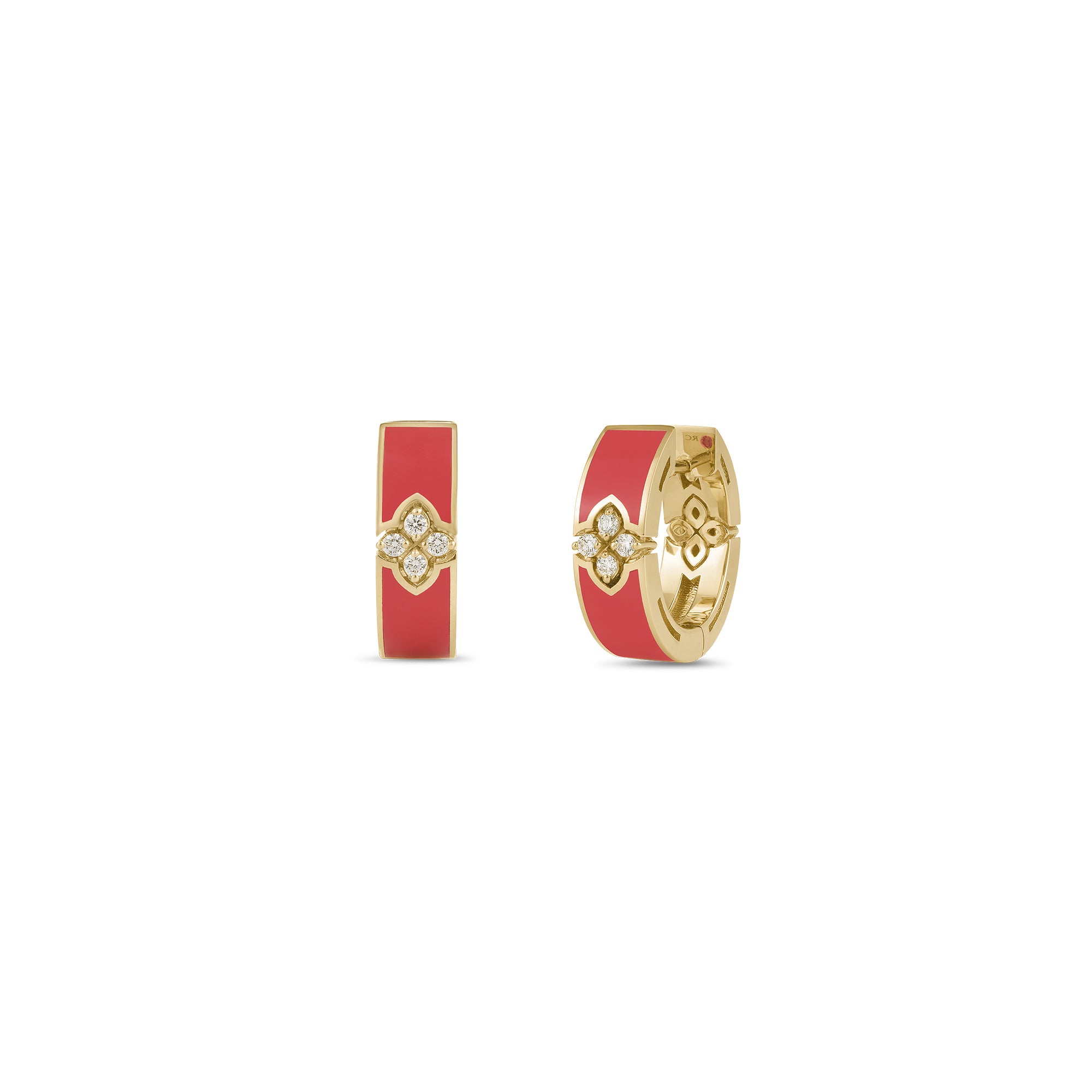 Roberto Coin 18k Yellow Gold Love In Verona Coral Enamel And Diamond Earrings