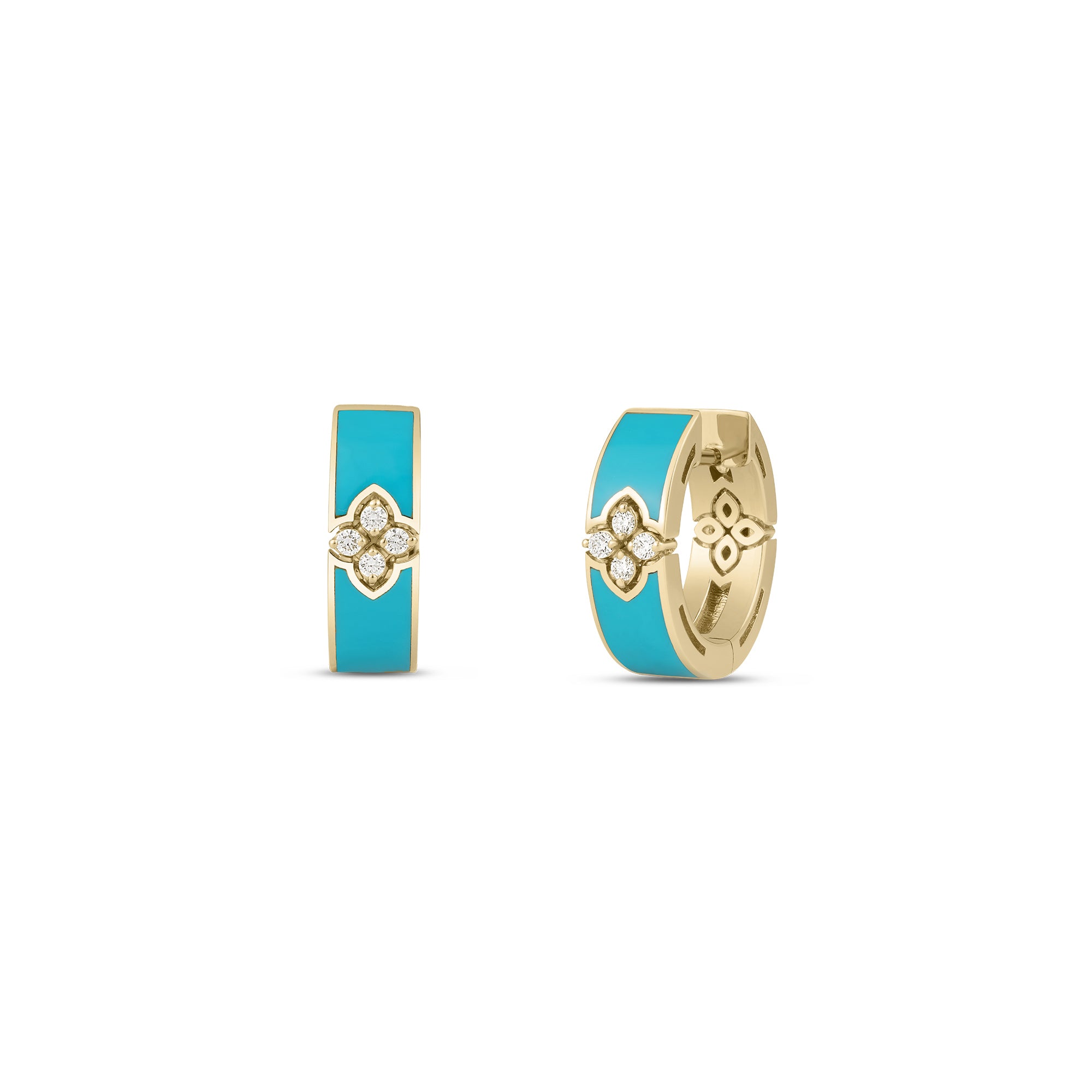 Roberto Coin 18k Yellow Gold Love In Verona Turquoise Enamel And Diamond Earrings