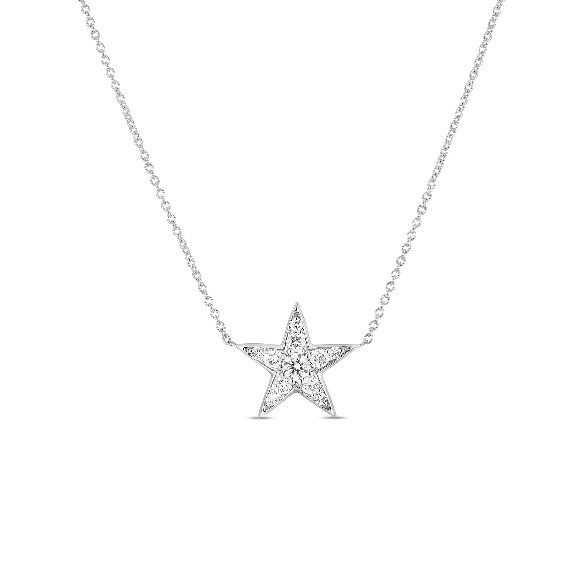 Roberto Coin 18k White Gold 5 Point Star Diamond Necklace