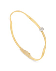 18k Yellow Gold Twisted Coil Bangle with One Diamond Station