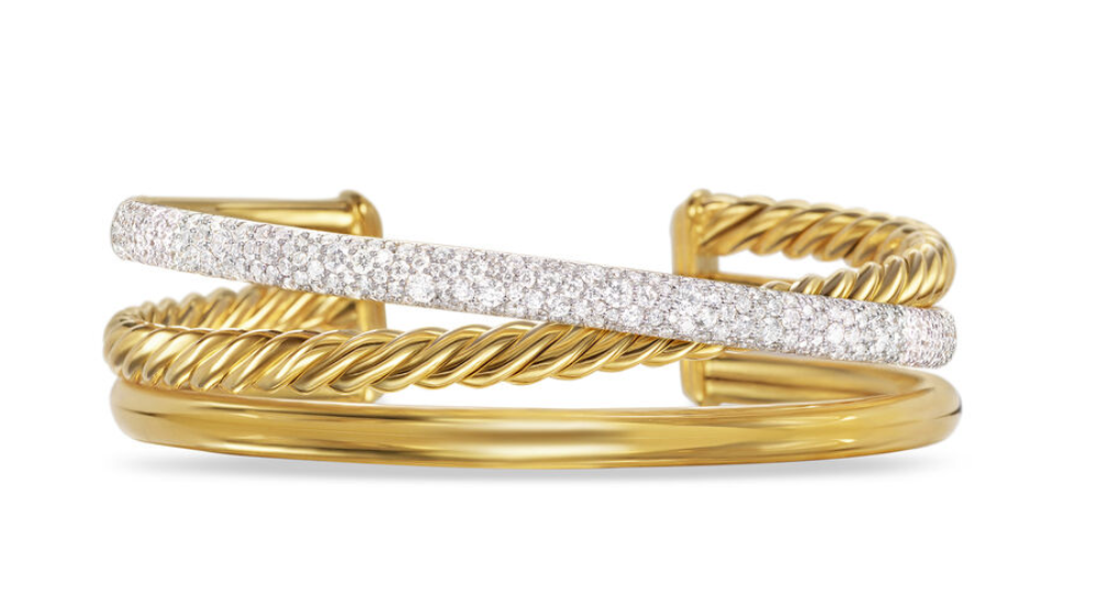 David Yurman 20mm Pave Crossover 3-Row Cuff Brc Di 18k