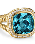 David Yurman Albion® Ring In 18k Yellow Gold With Hampton Blue Topaz And Diamonds, 11mm