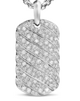 Sculpted Cable Tag In Sterling Silver With Diamonds, 35mm
