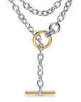 David Yurman Mercer Double Row Toggle Chain Necklace In Sterling Silver With 18k Yellow Gold And Diamonds, 8mm