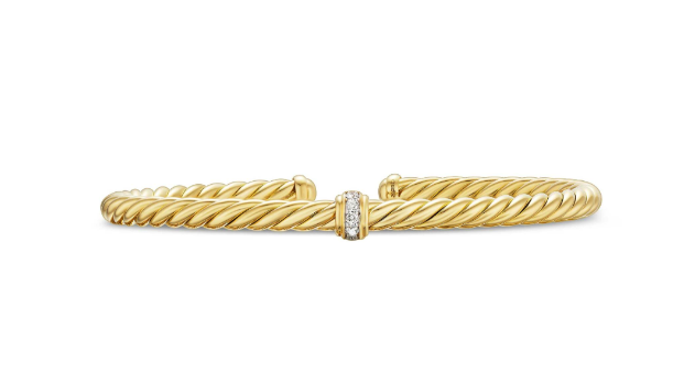 David Yurman Cablespira® Flex Station Bracelet In 18k Yellow Gold With Diamonds, 4mm