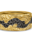 David Yurman Waves Pavé Band Ring In 18k Yellow Gold With Black Diamonds, 10.5mm