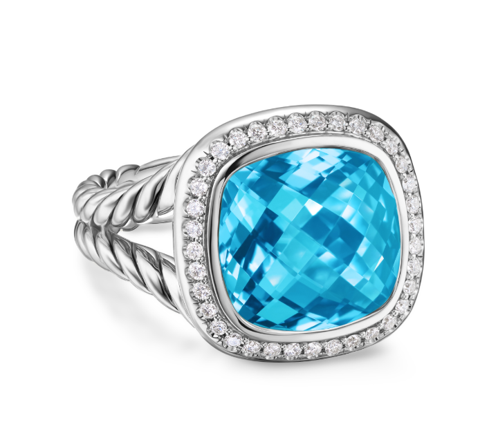 David Yurman Albion Ring In Sterling Silver With Blue Topaz And Diamonds, 11mm
