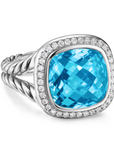 David Yurman Albion Ring In Sterling Silver With Blue Topaz And Diamonds, 11mm
