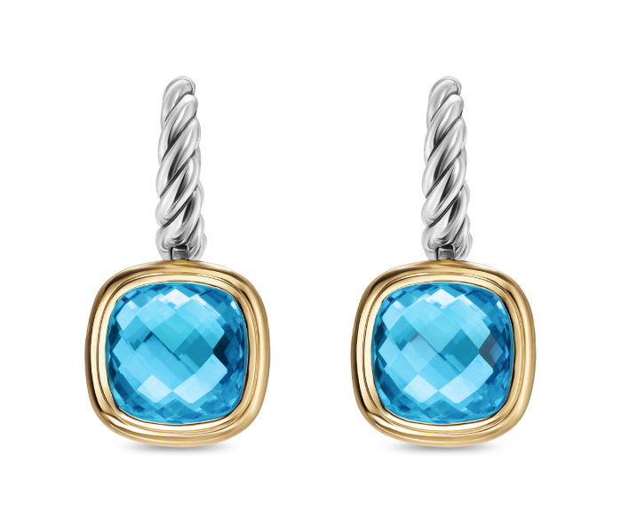 David Yurman Albion® Drop Earrings In Sterling Silver With 18k Yellow Gold And Blue Topaz, 10mm