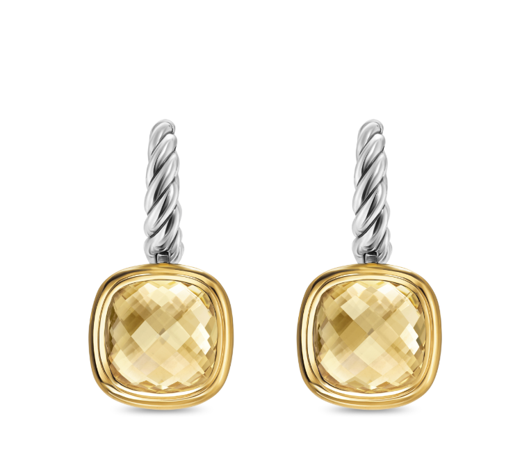David Yurman Albion® Drop Earrings In Sterling Silver With 18k Yellow Gold And Champagne Citrine, 10mm