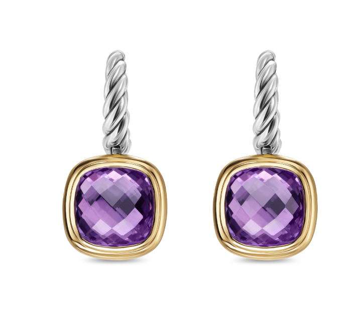 David Yurman Albion® Drop Earrings In Sterling Silver With 18k Yellow Gold And Amethyst, 10mm