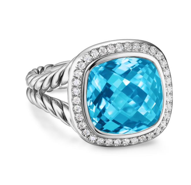 David Yurman Albion® Ring In Sterling Silver With Blue Topaz And Diamonds, 11mm