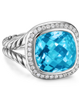 David Yurman Albion® Ring In Sterling Silver With Blue Topaz And Diamonds, 11mm