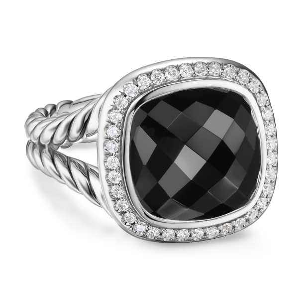 David Yurman Albion® Ring In Sterling Silver With Black Onyx And Diamonds, 11mm