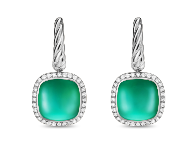 David Yurman Albion® Drop Earrings In Sterling Silver With Lagoon Orchid And Diamonds, 10mm