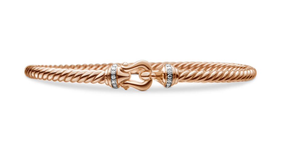 David Yurman Buckle Cablespira Bracelet In 18k Rose Gold With Diamonds, 3.5mm