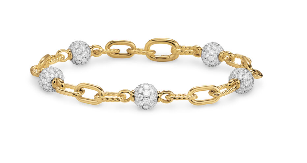 David Yurman Madison® Pavé Bead Chain Bracelet In 18k Yellow Gold With Diamonds, 6mm