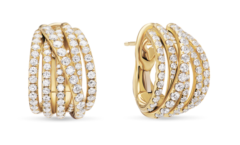 David Yurman Pavé Crossover Shrimp Earrings In 18k Yellow Gold