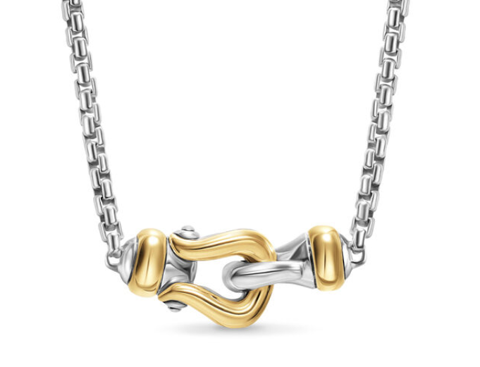 David Yurman Petite Buckle Necklace In Sterling Silver With 14k