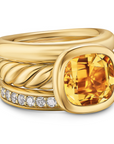 David Yurman Mercer® Three Row Stone Ring In 18k Yellow Gold With Citrine And Diamonds, 12mm