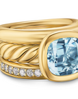 David Yurman Mercer® Three Row Stone Ring In 18k Yellow Gold With Sky Blue Topaz And Diamonds, 12mm