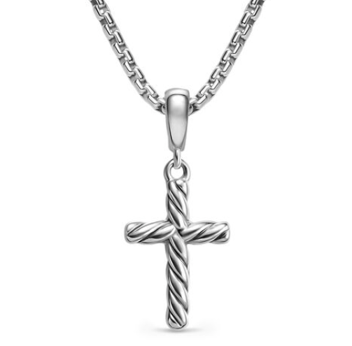 David Yurman Cable Cross Pendant Necklace In Sterling Silver, 17.5
