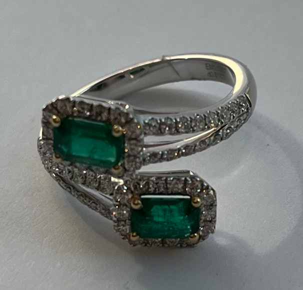 Brown & Co. 18k White & Yellow Gold Emerald & Diamond Bypass Ring