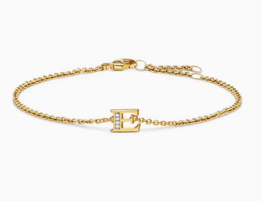 David Yurman Petite Pavé Initial Chain Bracelet In 18k Yellow Gold With Diamond E