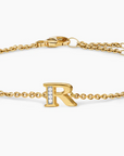 David Yurman Petite Pave Initial Chain Bracelet In 18k Yellow Gold With Diamond R