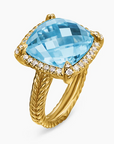 David Yurman Chatelaine® pavé Bezel Ring In 18k Yellow Gold With Blue Topaz And Diamonds, 14mm