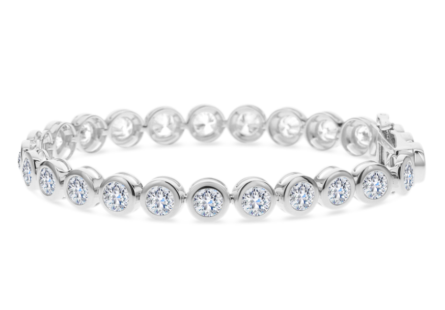 Brown 18k White Gold 10ct Bezel-Set Round Diamond Tennis