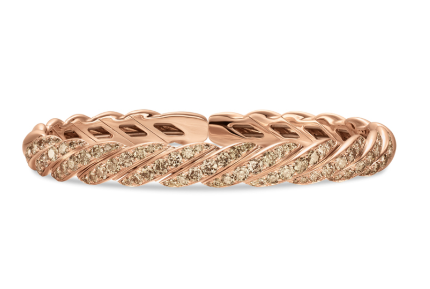 David Yurman Sculpted Cable Flex Bracelet In 18k Rose Gold With Cognac Diamonds, 7.8mm