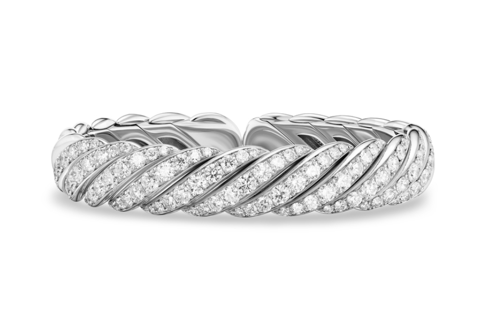 David Yurman Sculpted Cable Flex Bracelet In 18k White Gold With Diamonds, 11mm
