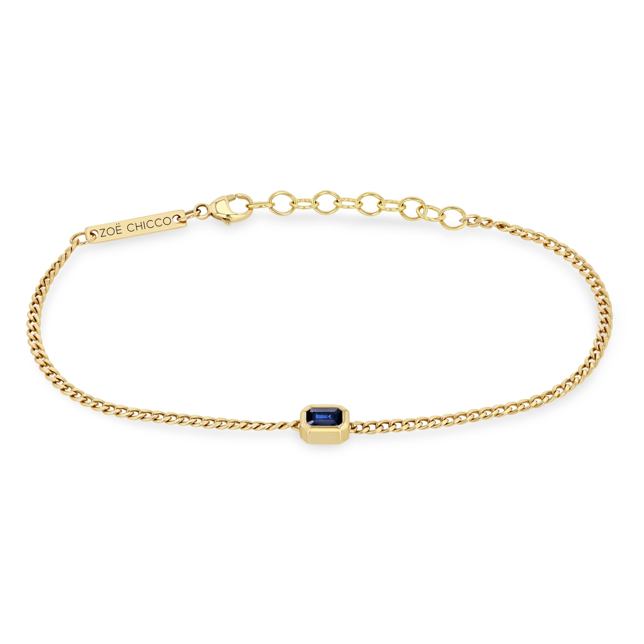 Zoe Chico 14k Yellow Gold Curb Chain Sapphire Bracelet