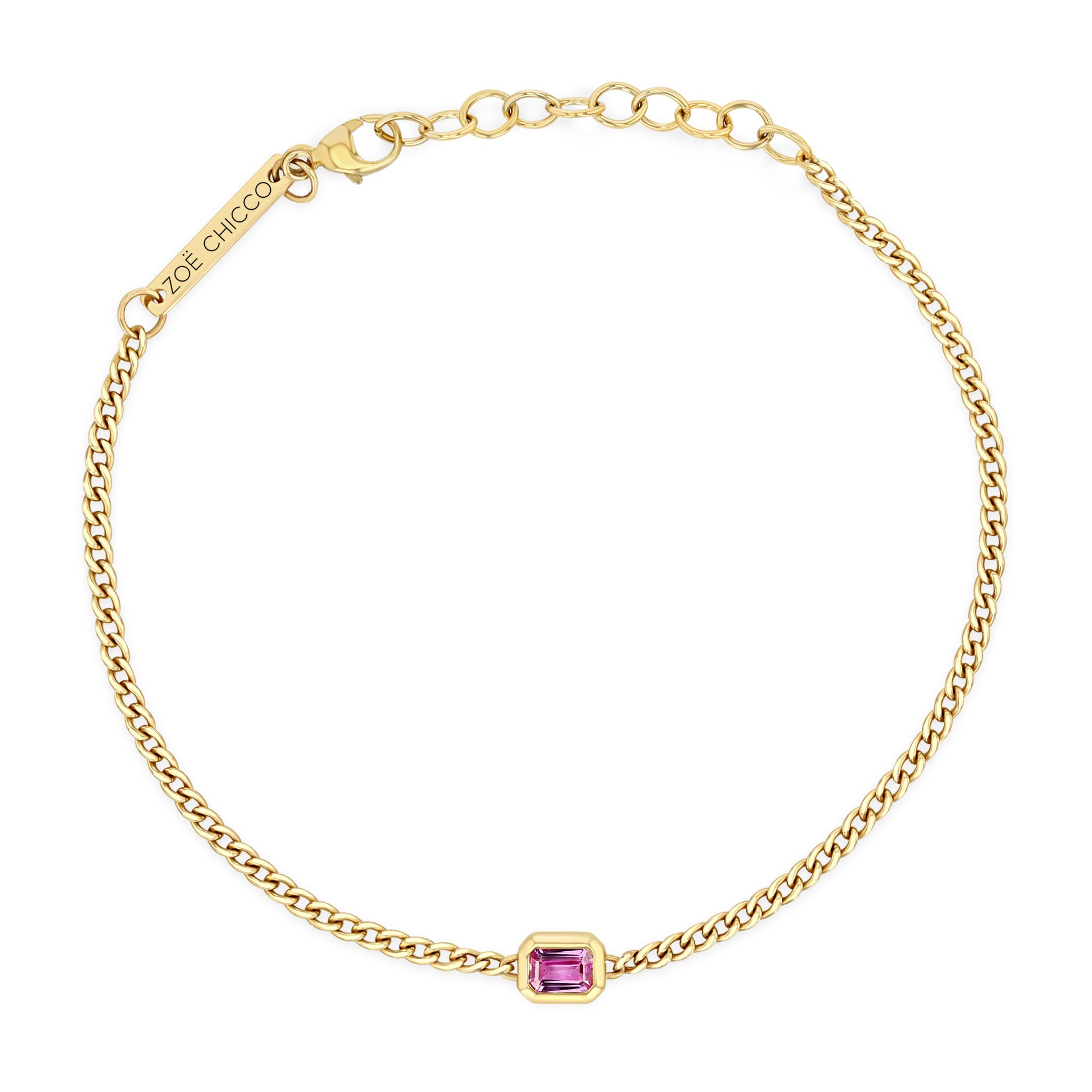 Zoe Chico 14k Yellow Gold Curb Chain Pink Sapphire Bracelet