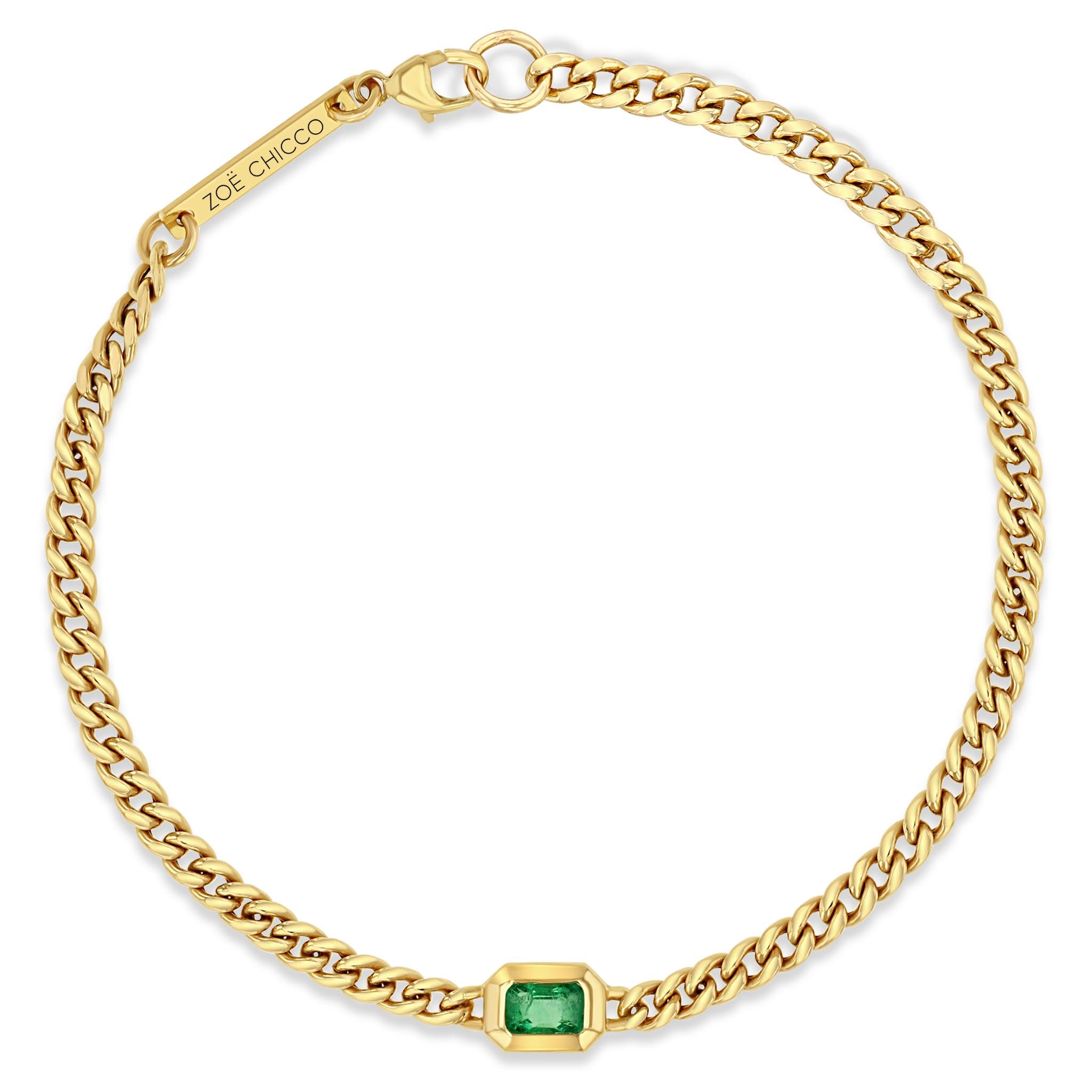 Zoe Chico 14k Yellow Gold Curb Chain Emerald Bracelet