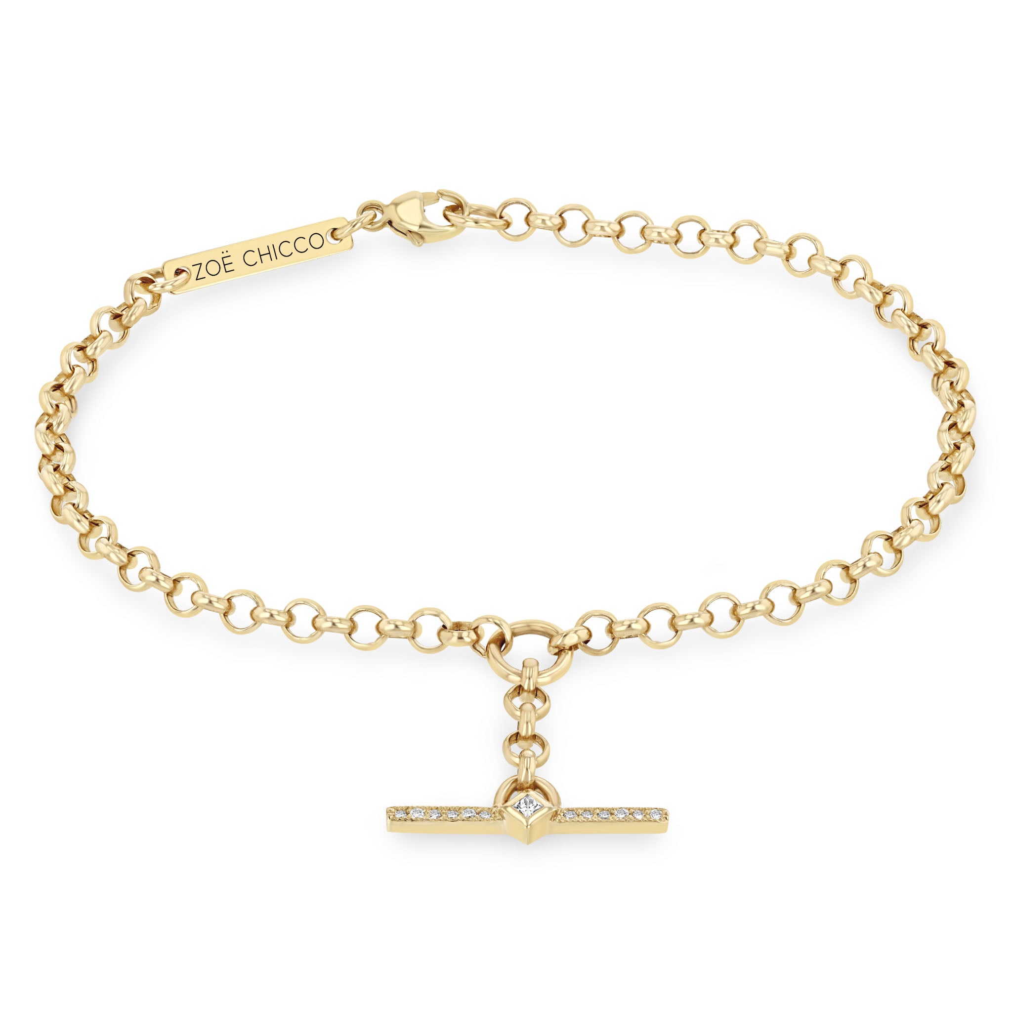 Zoe Chicco 14k Yellow Gold Rolo Toggle Diamond Bracelet