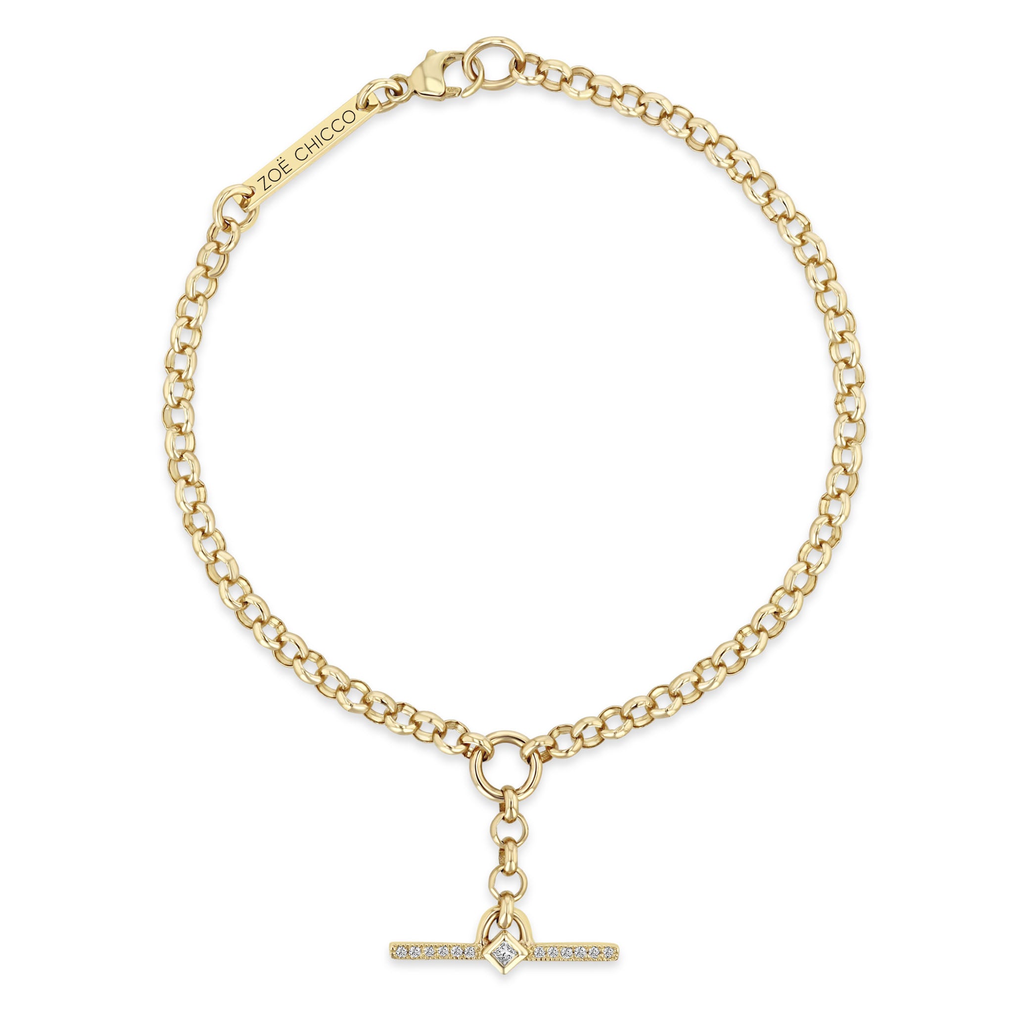 Zoe Chicco 14k Yellow Gold Rolo Toggle Diamond Bracelet