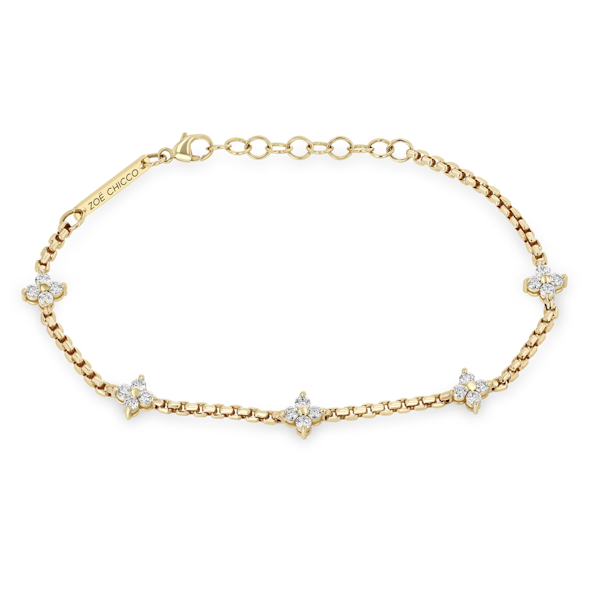 Zoë Chico 14k Yellow Gold Box Chain Diamond Station Bracelet