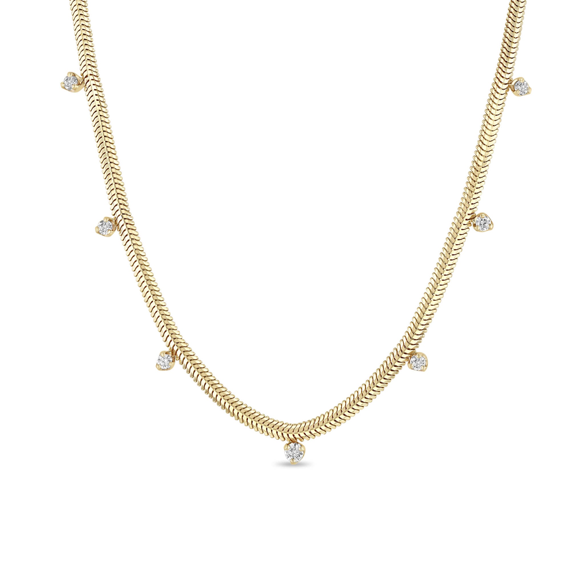 Zoe Chicco 14k Yellow Gold Snake Chain Diamond Station Necklace