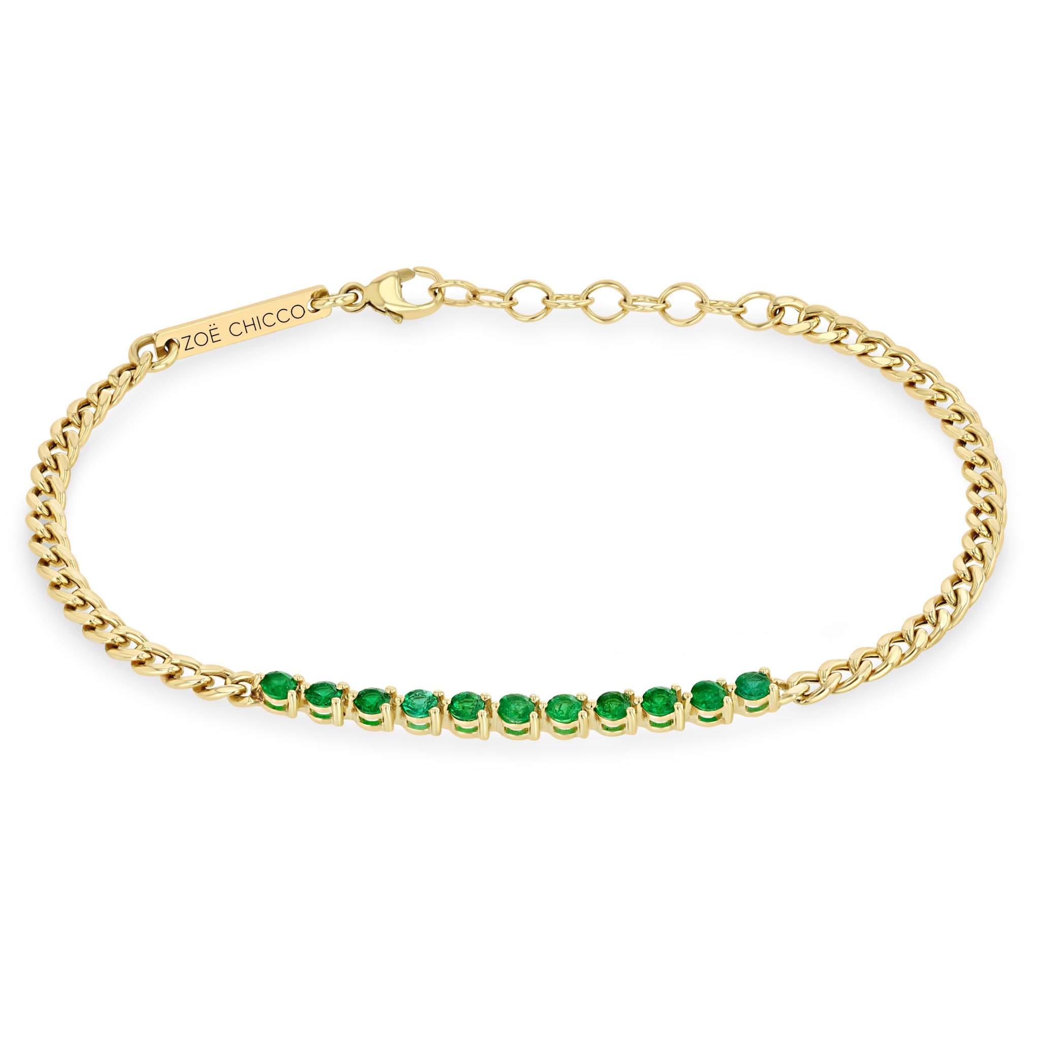 Zoe Chicco 14k Yellow Gold Curb Chain Emerald Segment Bracelet